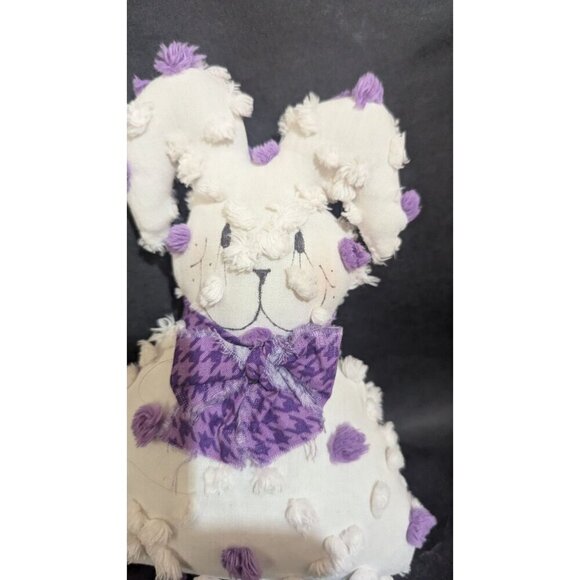 Vintage Handmade Polka Dot Bunny Doll Stuffed Animal White & Purple 9" Tall - Picture 3 of 7